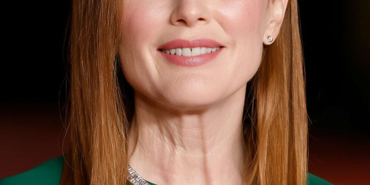 woman wearing soft pink lipstick and green dress posing with natural makeup