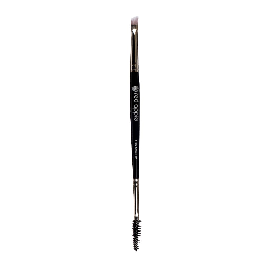 image of a dual ended brush tool one end has a spoolie mascara wand and the other end is an angled brush this is the perfect tool for shaping eyebrows or applying eyeshadow as eyeliner