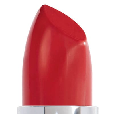 Image of up close lipstick bullet in the shade called Red Apple Red by Red Apple Lipstick. Red Apple Red is a robust classic signature red lipstick. This glamorous bright red color has a soft pink undertone and a creamy moisturizing formula. Wear it bold for an alluring, attention-grabbing red lip or apply it softer for a subtle pinky-red stain.