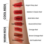 swatches of all Red Apple Lipstick red lipsticks